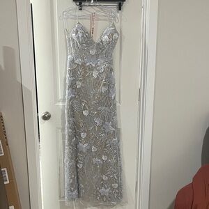 Mac Duggal Elegant Lace Gown in Light Blue